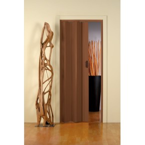 Porta a Soffietto in PVC 83x214 Noce Maniglia da Interno Riducibile Su Misura 