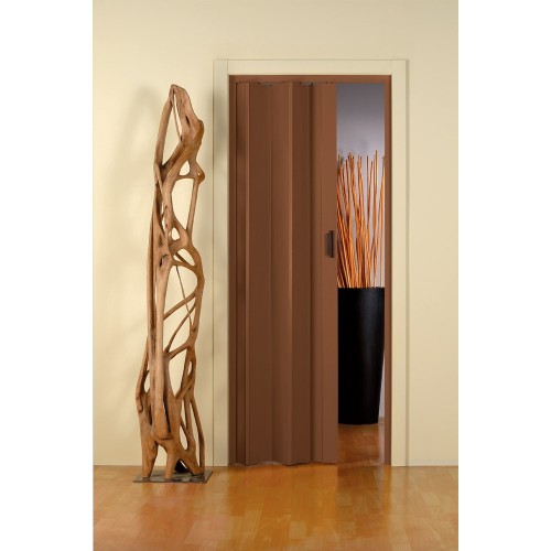 Porta a Soffietto in PVC 83x214 Noce Maniglia da Interno Riducibile Su Misura 