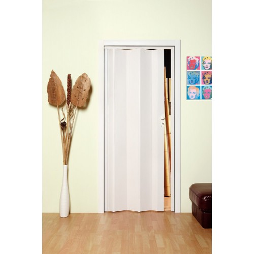 Porta a Soffietto in PVC 83x214 Su Misura Bianca Maniglia Serratura Riducibile 