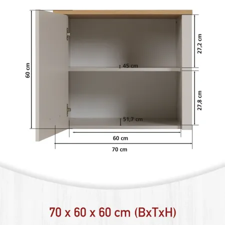 Pensile Cucina Singolo Beige Rovere con Anta Soft Close 70x60x60,5 cm