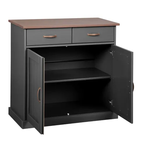 Mobile Grigio a 2 Ante 2 Cassetti Credenza in Legno Dispensa Soggiorno Cucina | BricoShop24