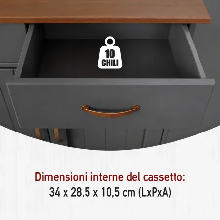Mobile Grigio a 2 Ante 2 Cassetti Credenza in Legno Dispensa Soggiorno Cucina | BricoShop24