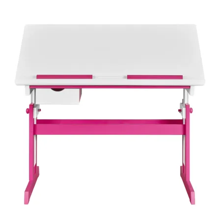 Scrivania per Bambini Regolabile con Cassetto in Legno Bianco Rosa