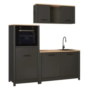 Mobile Cucina 200 cm Pensile Colonna Modulare Antracite Rovere