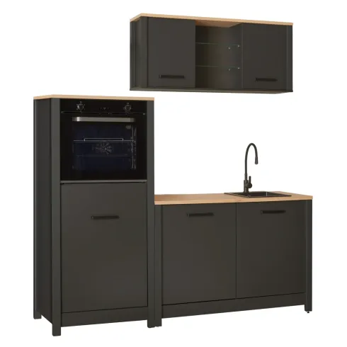 Mobile Cucina 200 cm Pensile Colonna Modulare Antracite Rovere