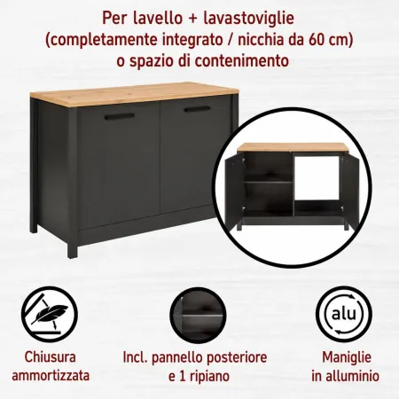 Mobile Cucina 200 cm Pensile Colonna Modulare Antracite Rovere