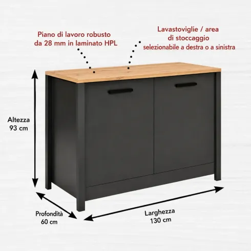 Mobile Cucina 200 cm Pensile Colonna Modulare Antracite Rovere