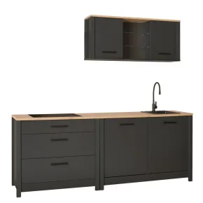 Mobile Cucina 230 cm Piano Cottura Pensile Sottolavello Antracite Rovere