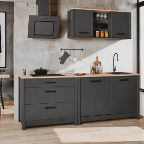 Mobile Cucina 230 cm Piano Cottura Pensile Sottolavello Antracite Rovere 2