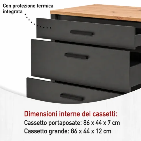 Mobile Cucina 230 cm Piano Cottura Pensile Sottolavello Antracite Rovere