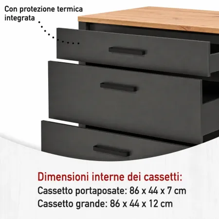 Mobile Cucina 230 cm Piano Cottura Pensile Sottolavello Antracite Rovere