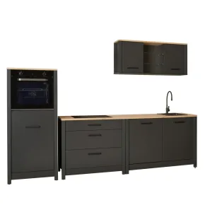 Cucina Modulare Sottolavello Pensile Colonna Antracite Rovere 300 cm