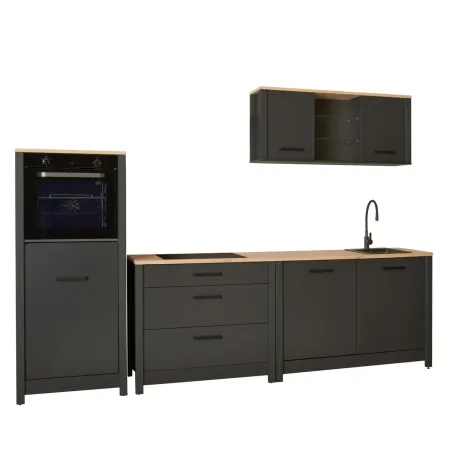 Cucina Modulare Sottolavello Pensile Colonna Antracite Rovere 300 cm