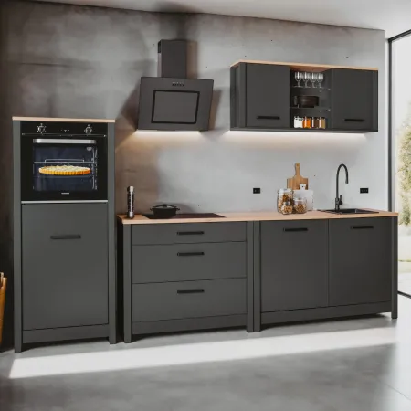 Cucina Modulare Sottolavello Pensile Colonna Antracite Rovere 300 cm