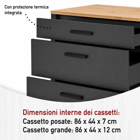 Cucina Modulare Sottolavello Pensile Colonna Antracite Rovere 300 cm