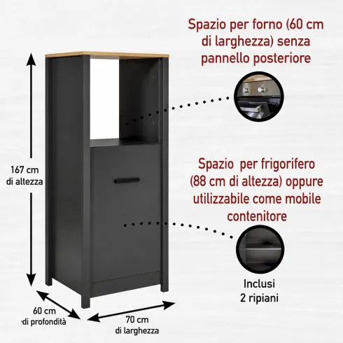Cucina Modulare Sottolavello Pensile Colonna Antracite Rovere 300 cm