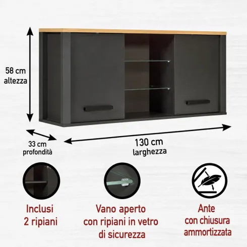 Cucina Modulare Sottolavello Pensile Colonna Antracite Rovere 300 cm