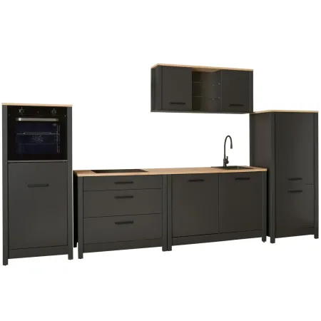 Cucina Componibile 5 Mobili Colonne Legno Antracite Rovere 370 cm