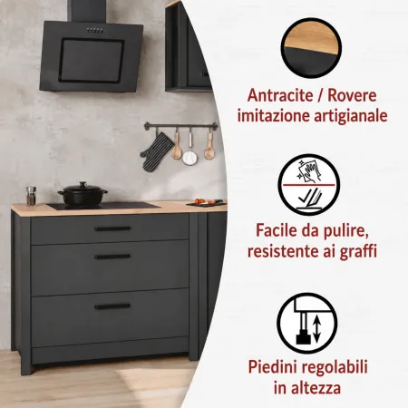Cucina Componibile 5 Mobili Colonne Legno Antracite Rovere 370 cm
