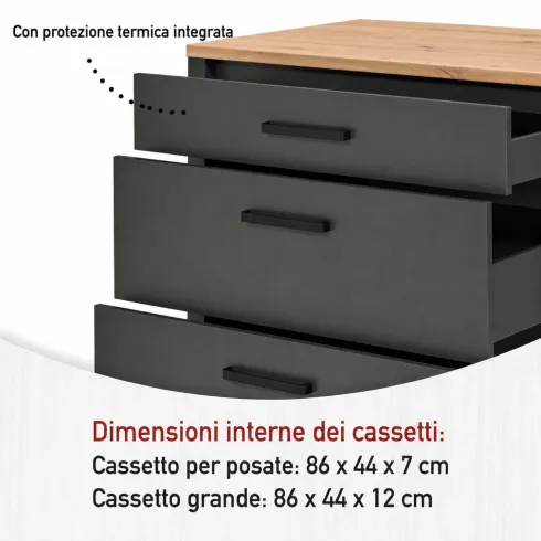 Cucina Componibile 5 Mobili Colonne Legno Antracite Rovere 370 cm