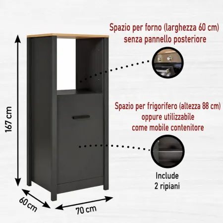 Cucina Componibile 5 Mobili Colonne Legno Antracite Rovere 370 cm