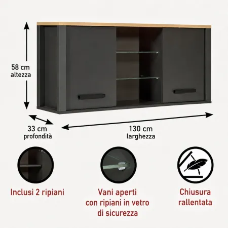 Cucina Componibile 5 Mobili Colonne Legno Antracite Rovere 370 cm