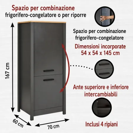 Cucina Componibile 5 Mobili Colonne Legno Antracite Rovere 370 cm