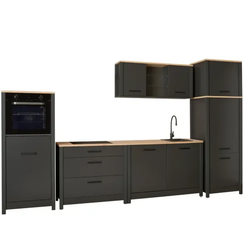 Cucina Componibile in Legno Antracite Rovere 6 Mobili Colonne 370 cm