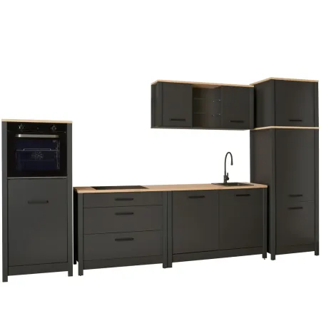 Cucina Componibile in Legno Antracite Rovere 6 Mobili Colonne 370 cm