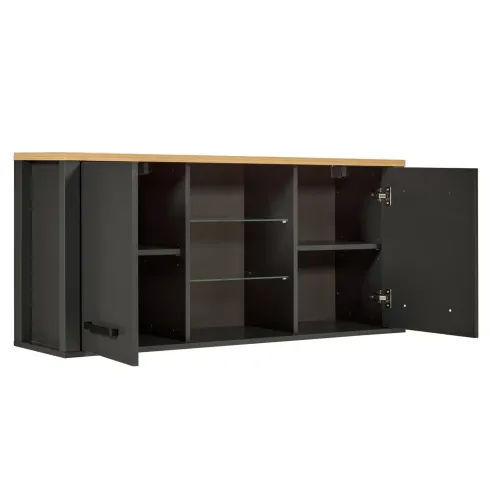 Cucina Componibile in Legno Antracite Rovere 6 Mobili Colonne 370 cm