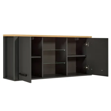 Cucina Componibile in Legno Antracite Rovere 6 Mobili Colonne 370 cm