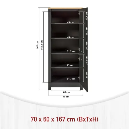 Cucina Componibile in Legno Antracite Rovere 6 Mobili Colonne 370 cm