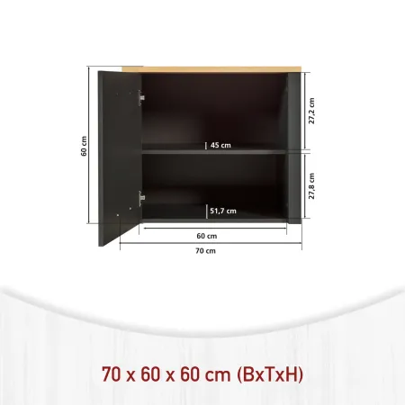 Cucina Componibile in Legno Antracite Rovere 6 Mobili Colonne 370 cm