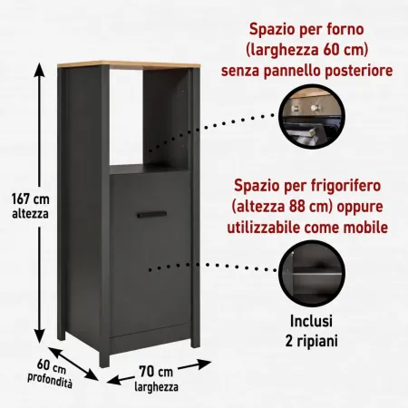 Cucina Componibile in Legno Antracite Rovere 6 Mobili Colonne 370 cm