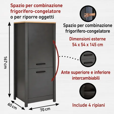 Cucina Componibile in Legno Antracite Rovere 6 Mobili Colonne 370 cm