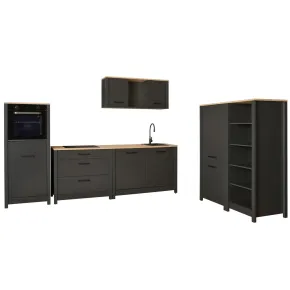 Cucina Componibile 430 cm Legno Antracite Rovere 6 Mobili Coordinati