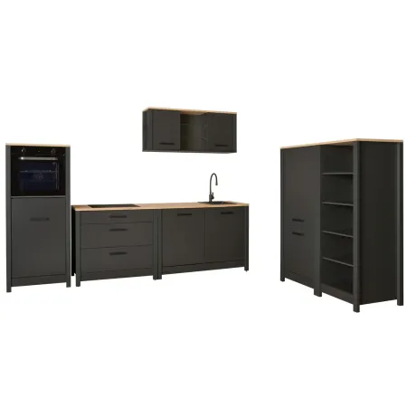 Cucina Componibile 430 cm Legno Antracite Rovere 6 Mobili Coordinati
