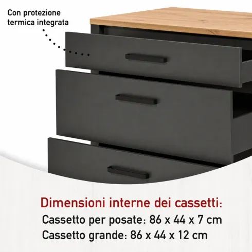 Cucina Componibile 430 cm Legno Antracite Rovere 6 Mobili Coordinati
