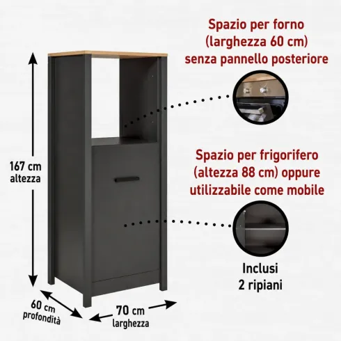 Cucina Componibile 430 cm Legno Antracite Rovere 6 Mobili Coordinati