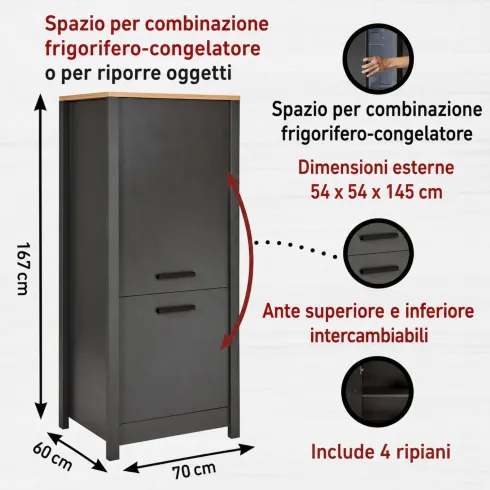 Cucina Componibile 430 cm Legno Antracite Rovere 6 Mobili Coordinati