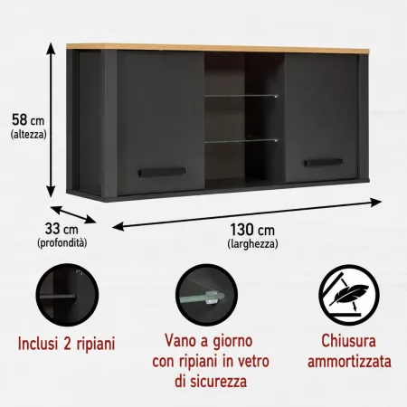Cucina Componibile 430 cm Legno Antracite Rovere 6 Mobili Coordinati