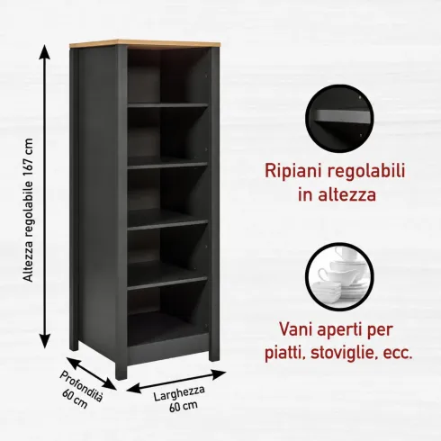 Cucina Componibile 430 cm Legno Antracite Rovere 6 Mobili Coordinati