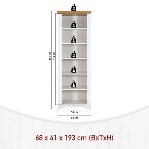 Libreria Alta 6 Ripiani Legno Massello Bianco Effetto Rovere Soggiorno