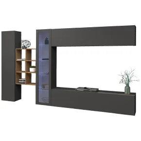 Mobile Soggiorno Antracite Parete Attrezzata Porta TV Libreria Vetrina