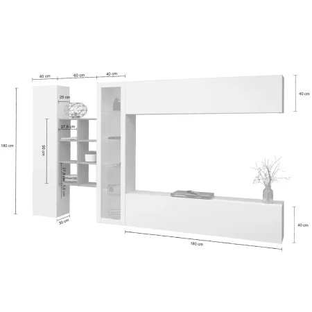Mobile Soggiorno Bianco Parete Attrezzata Porta TV Libreria Vetrina