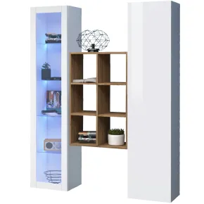 Mobile Soggiorno Colonna Vetrina Libreria Bianco Rovere a Parete