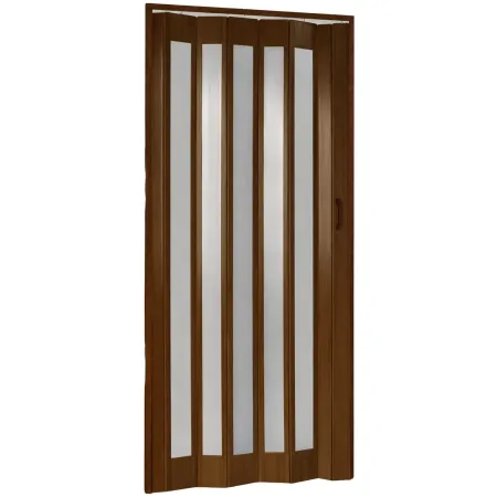 Porta a Soffietto PVC Noce Venato 84x215 cm con Inserti Trasparenti