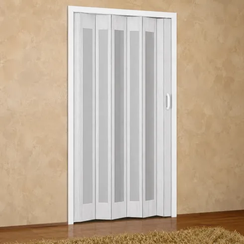 Porta a Soffietto PVC Bianco Venato 84x215 cm con Inserti Trasparenti