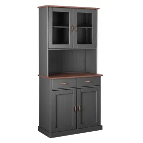 Credenza Grigia Alta Mobile 2 Ante con Cassetti Vetrina da Cucina Ingresso Legno | BricoShop24