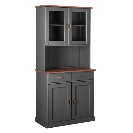 Credenza Grigia Alta Mobile 2 Ante con Cassetti Vetrina da Cucina Ingresso Legno | BricoShop24